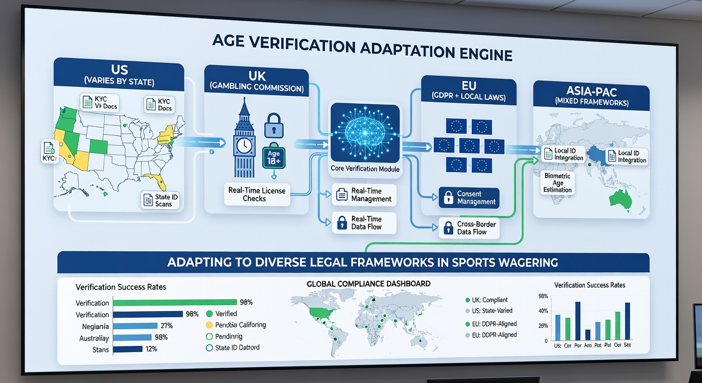 Diverse users completing age verification on mobile sports betting devices in different global locations