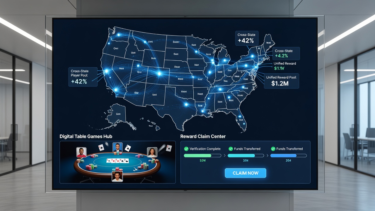 Mobile app screenshot showing cross-border reward claim process under interstate gaming compacts