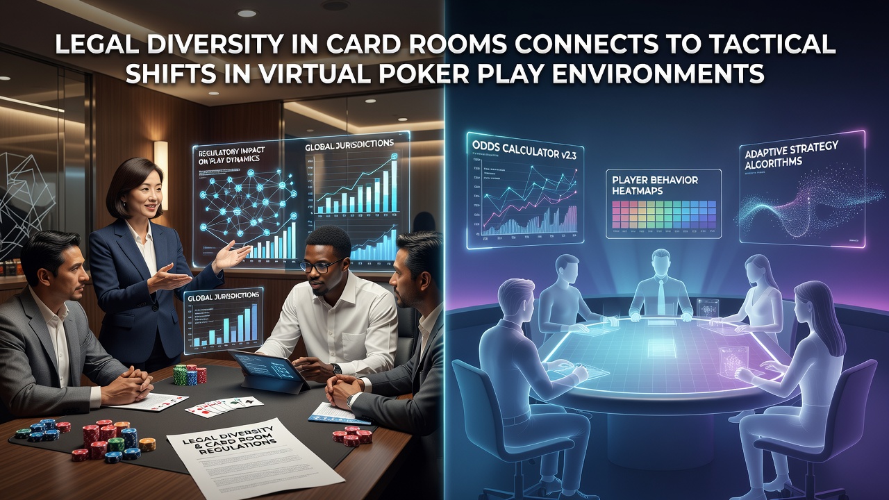 Diverse card room setups across different states showing varied poker table layouts and regulatory signage
