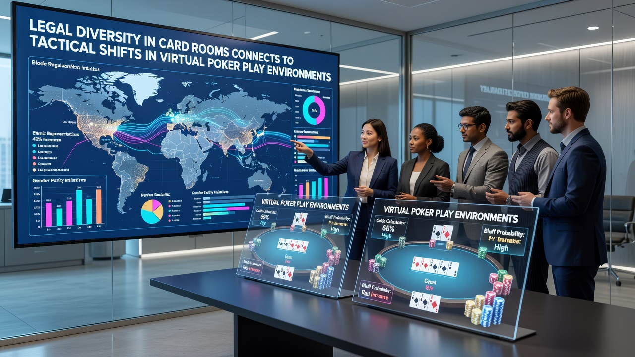 Players engaged in virtual poker sessions on mobile and desktop interfaces with state-specific compliance overlays visible