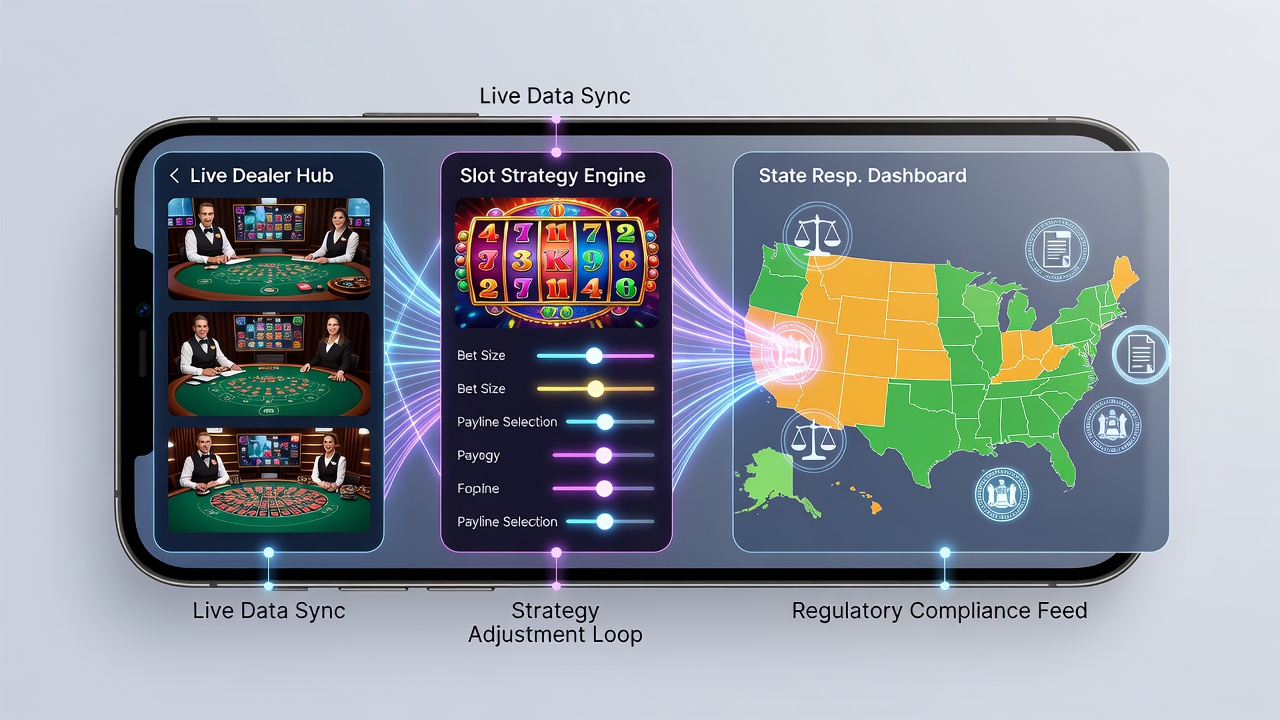 Screenshot of slot game dashboard with responsible gambling notifications linked to live dealer activity