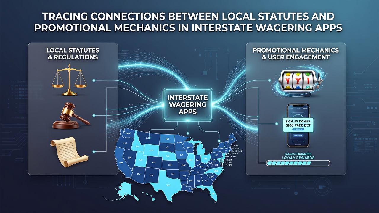 Diagram of app backend systems linking local statutes to dynamic promotional mechanics and compliance checks