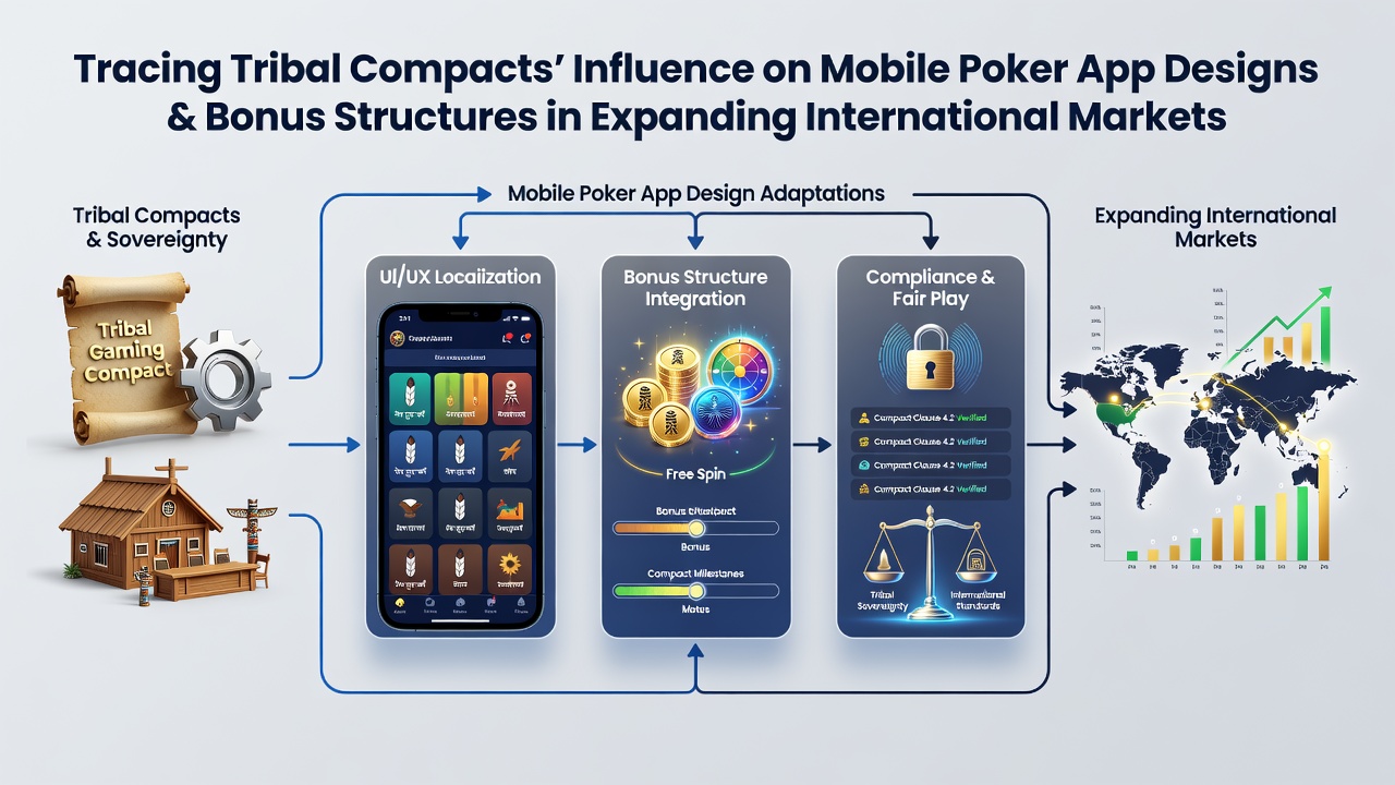 Mobile poker interface showing compact-compliant bonus structures and regional restrictions